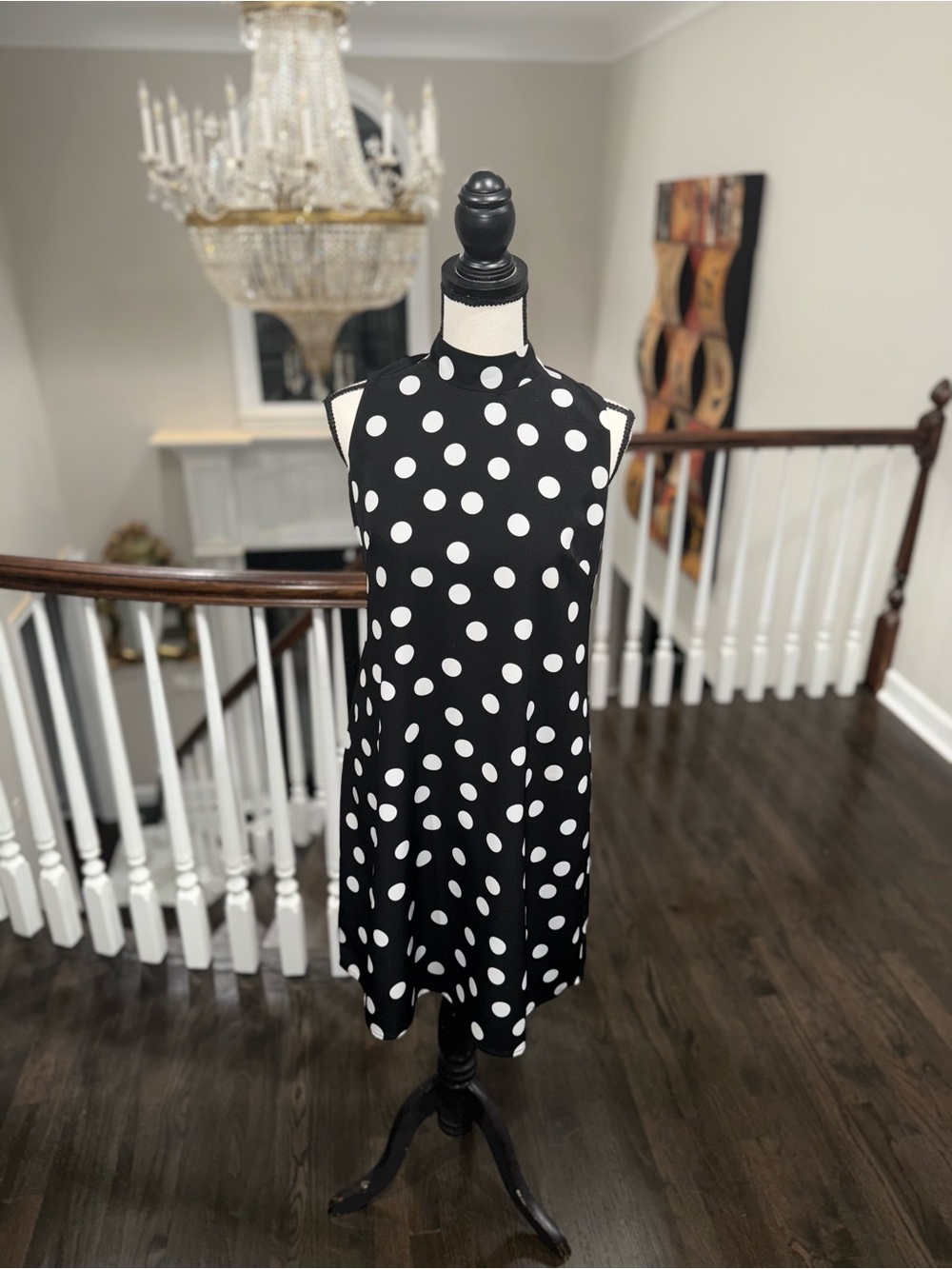 White House Black Market Black & White Polka Dot Mini Dress - Picture 2 of 8